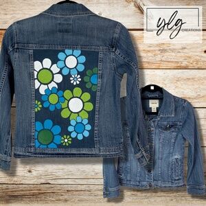 Denim Trucker Jacket Boho Retro Groovy 70s Statement Festival Mod Flowers